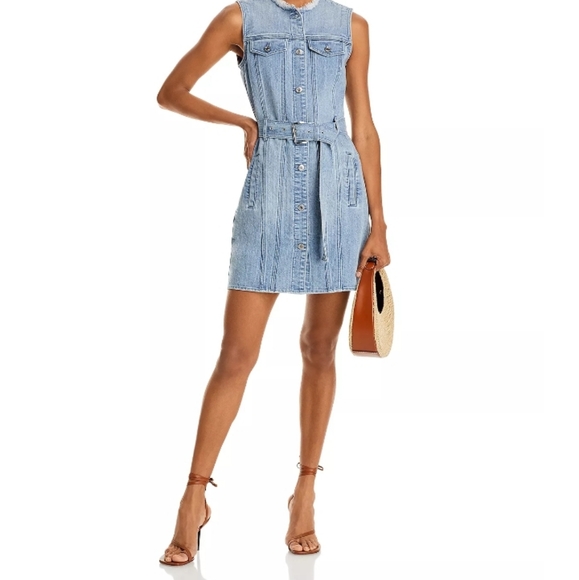 NWOT MICHAEL Michael Kors Frayed Neck Denim Shirt Dress Women's Size 6 - Picture 4 of 11